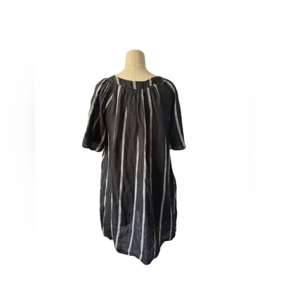 Miou Muse A Line Dress Womens Small Black White Striped Linen Pleated Split Neck - Picture 6 of 6